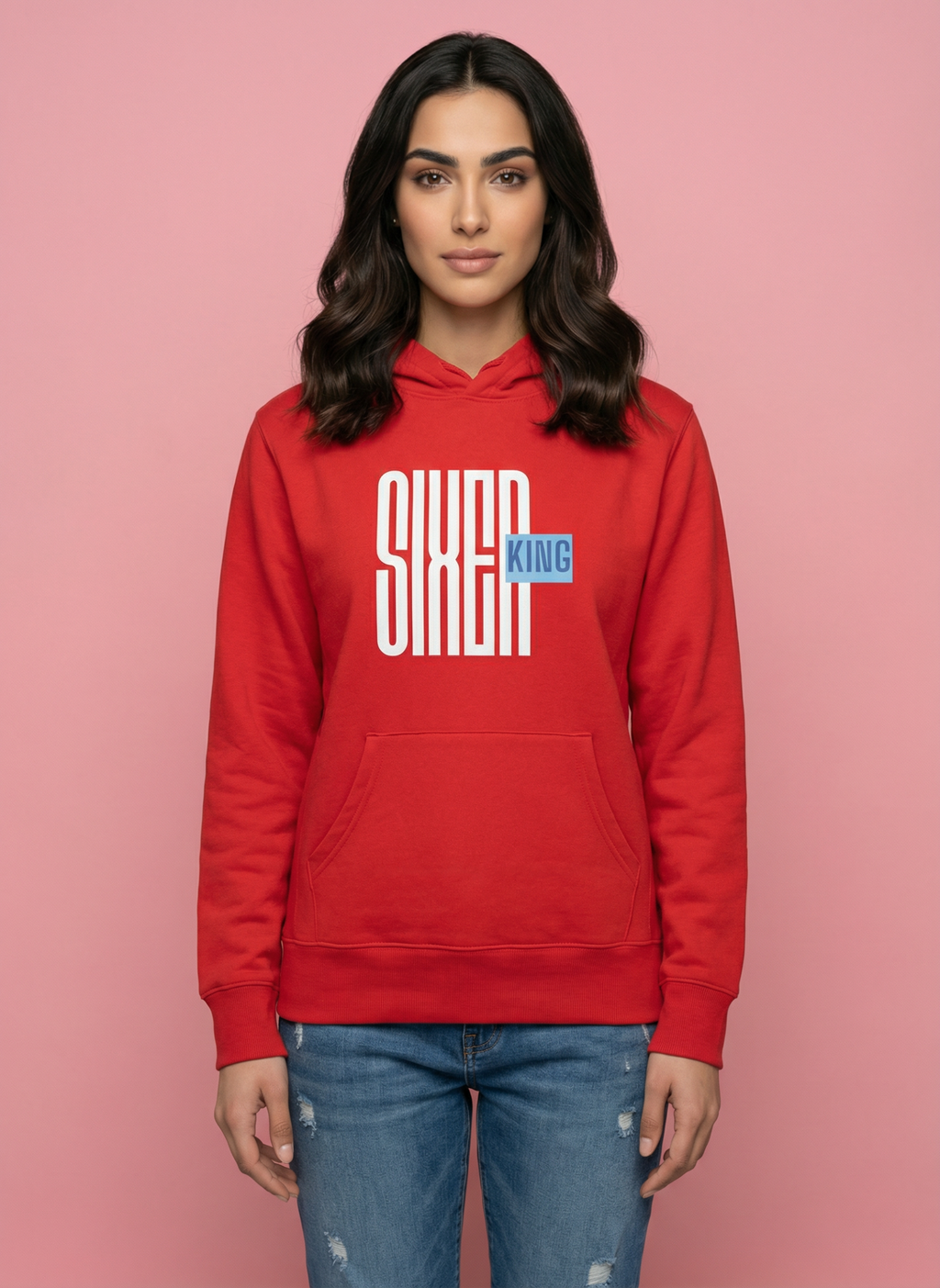 Sixer King - Unisex Regular Fit Cotton Hoodie Red