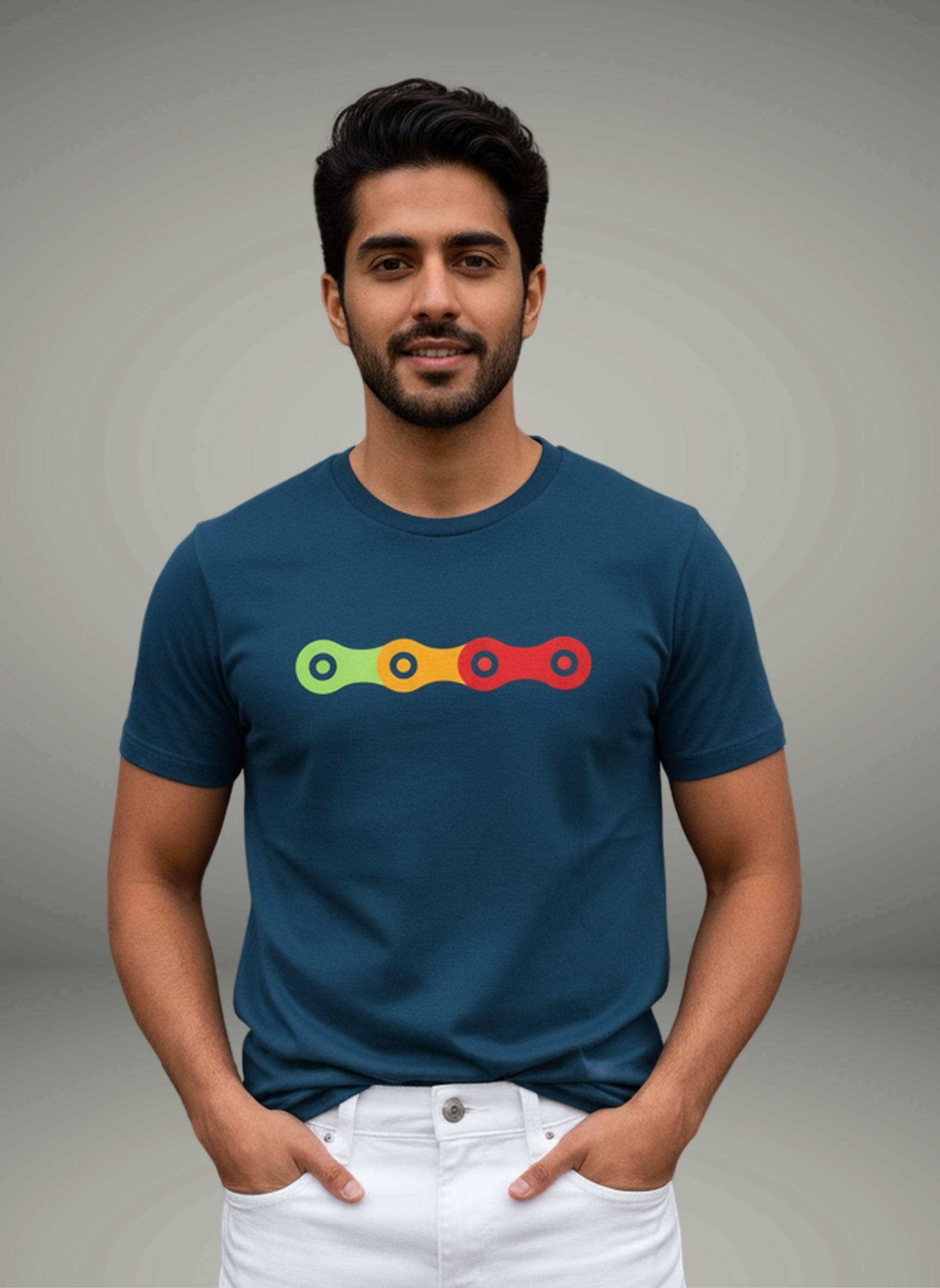 Chain Link - Unisex Regular Fit Cotton T-Shirt Navy Blue