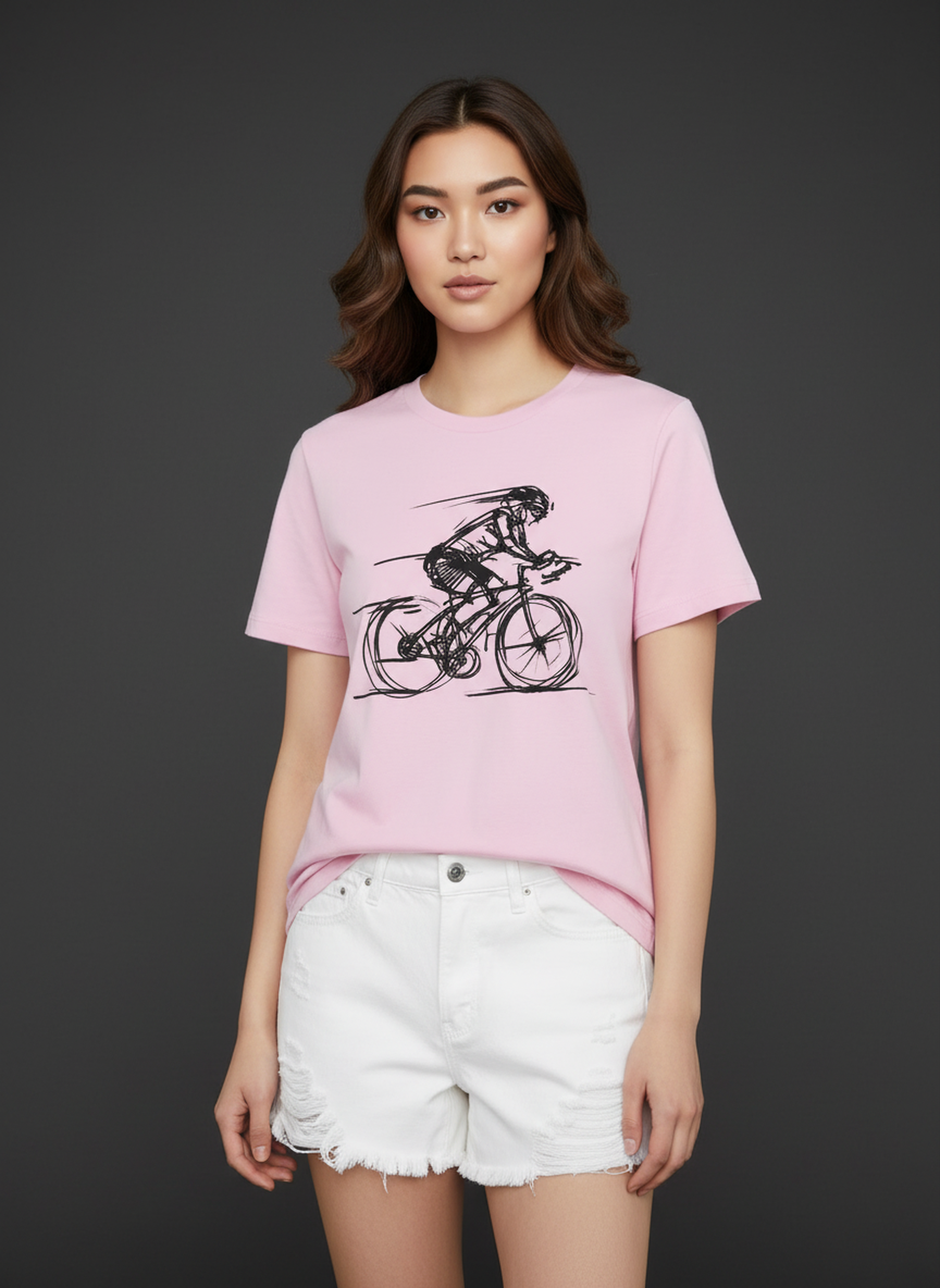 Bike Sketch - Unisex Regular Fit Cotton T-Shirt Light Pink