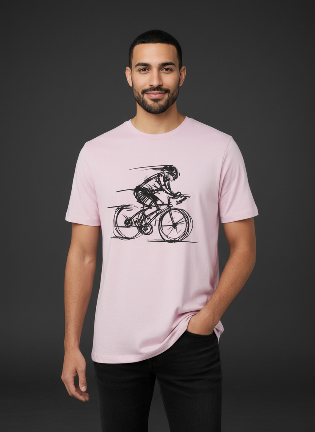Bike Sketch - Unisex Regular Fit Cotton T-Shirt Light Pink