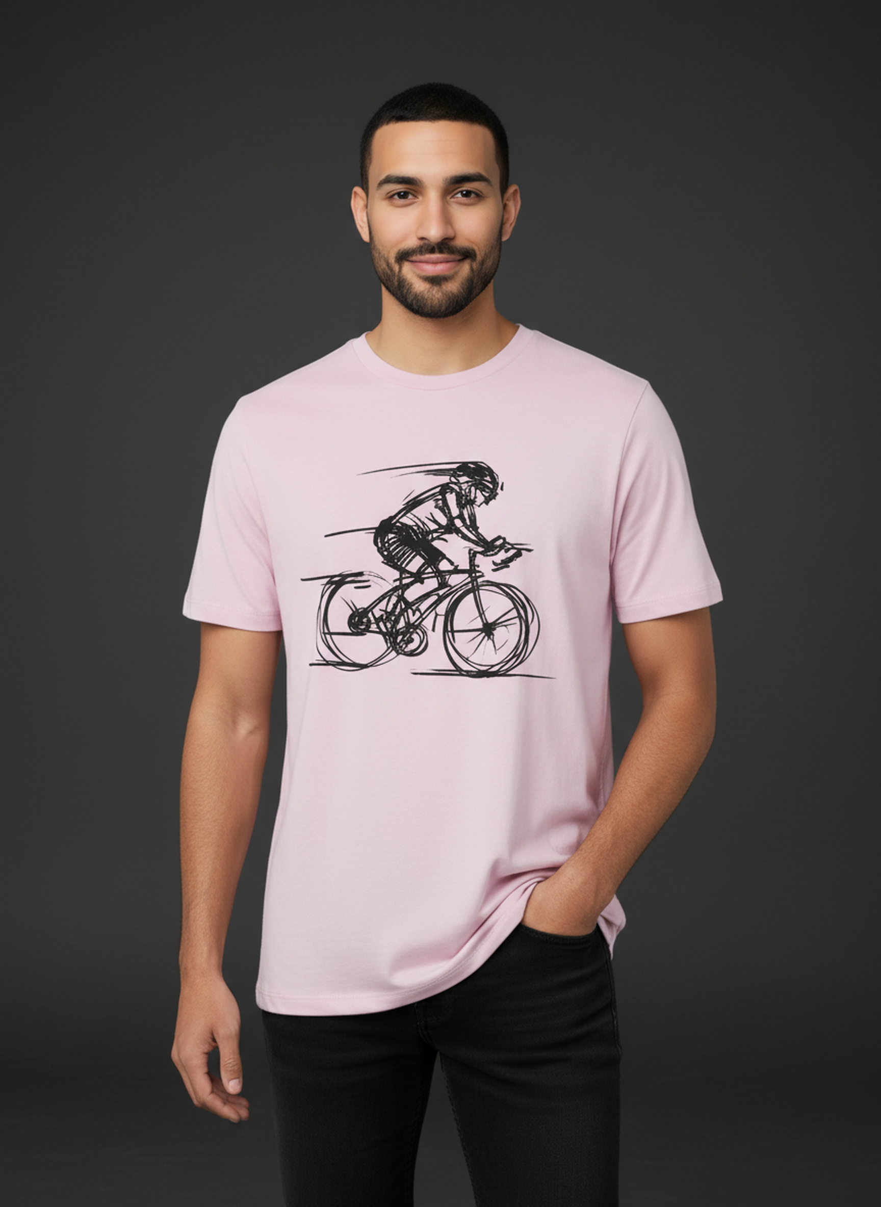 Bike Sketch - Unisex Regular Fit Cotton T-Shirt Light Pink