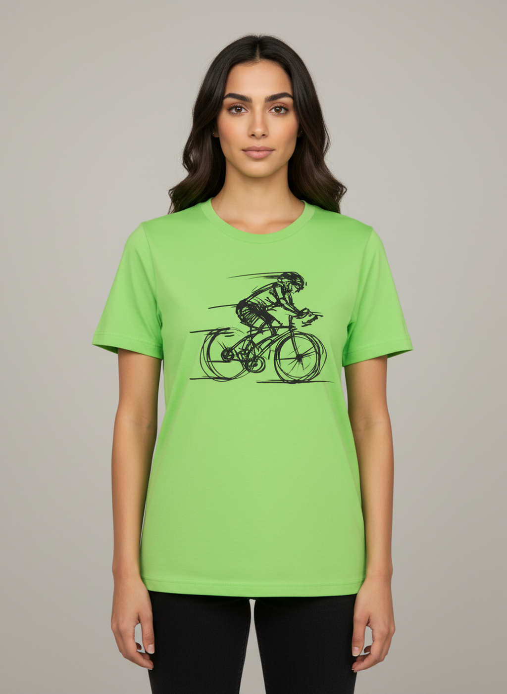 Bike Sketch - Unisex Regular Fit Cotton T-Shirt Liril Green