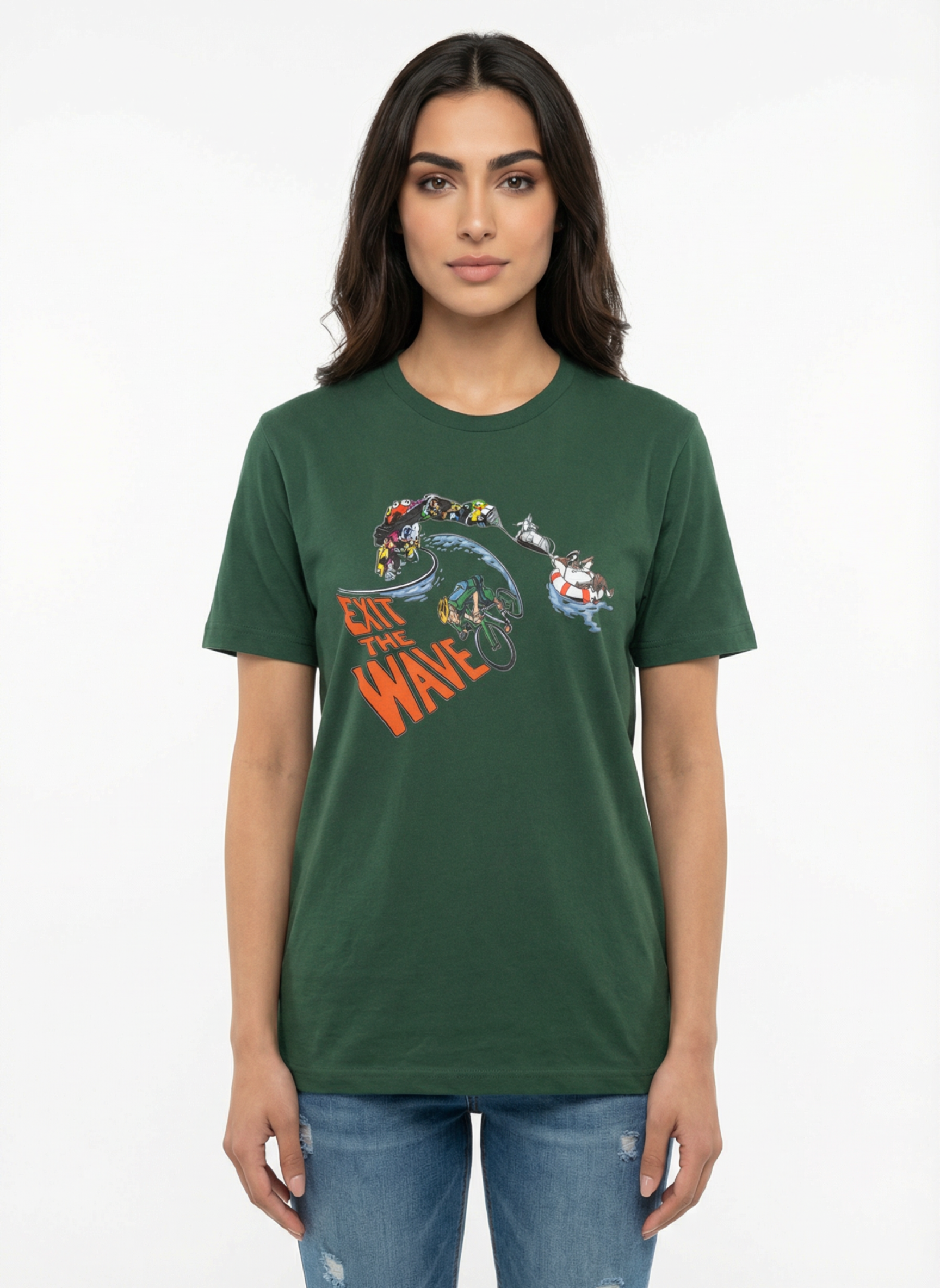 Exit The Wave - Unisex Regular Fit Cotton T-Shirt Olive Green