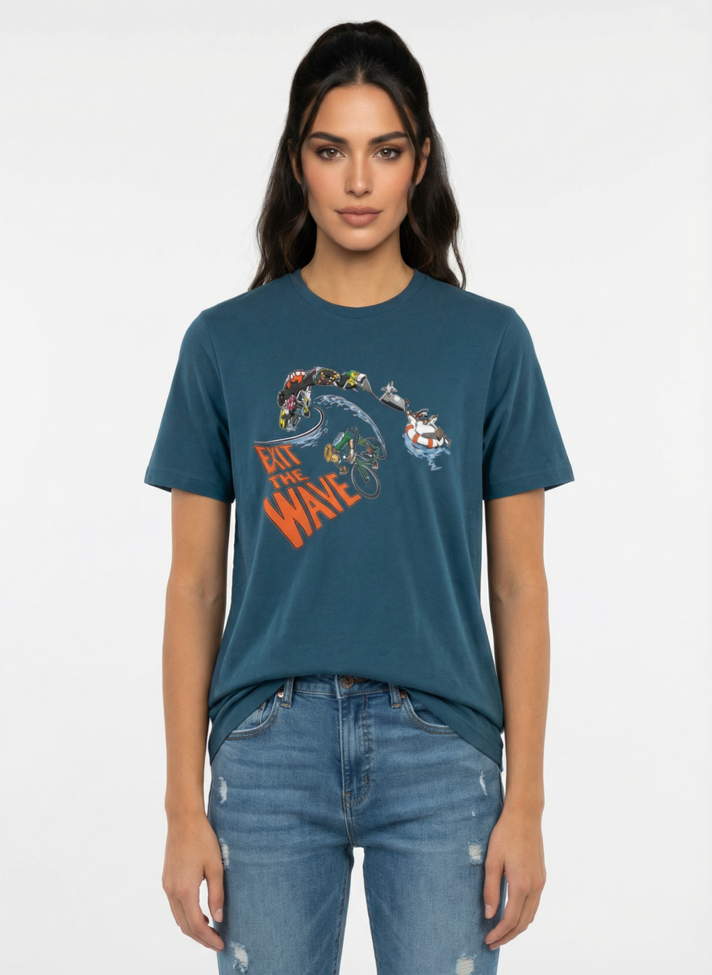 Exit The Wave - Unisex Regular Fit Cotton T-Shirt Navy Blue