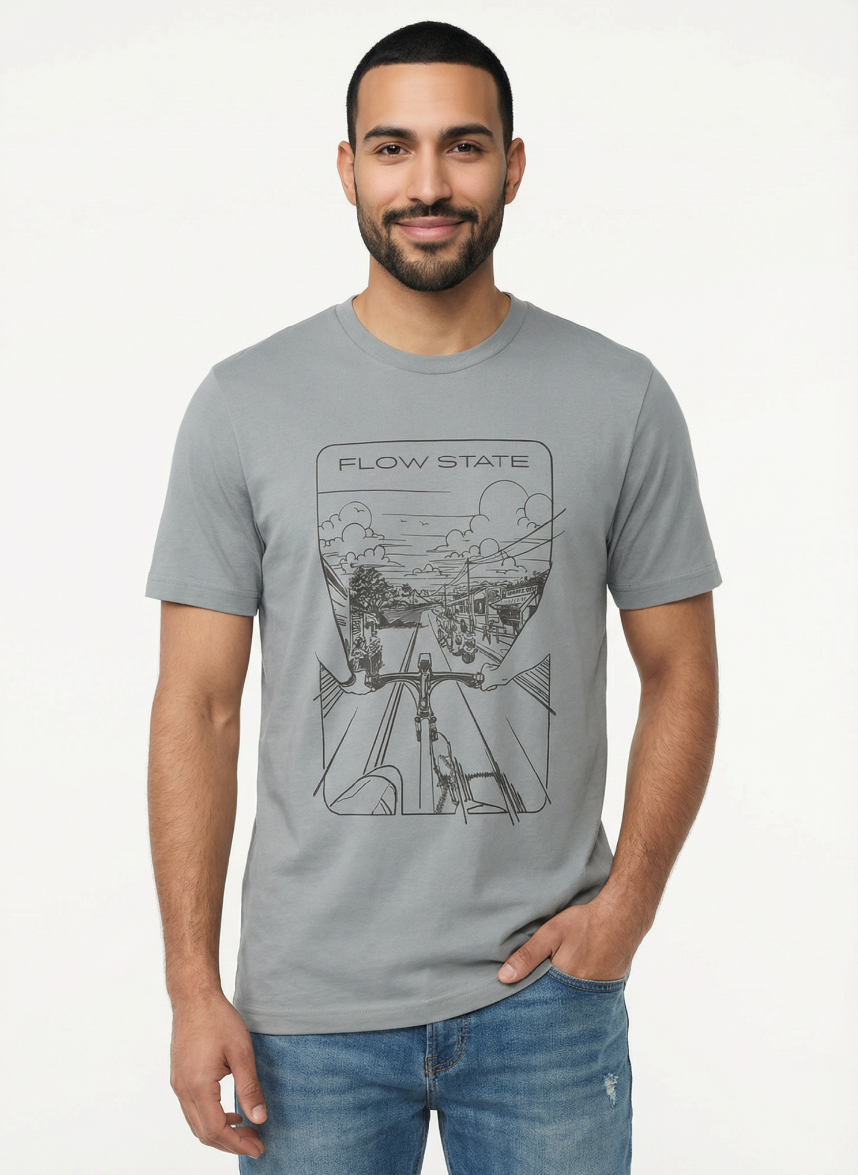 Flowstate City Glide - Unisex Regular Fit Cotton T-Shirt Silver Frost