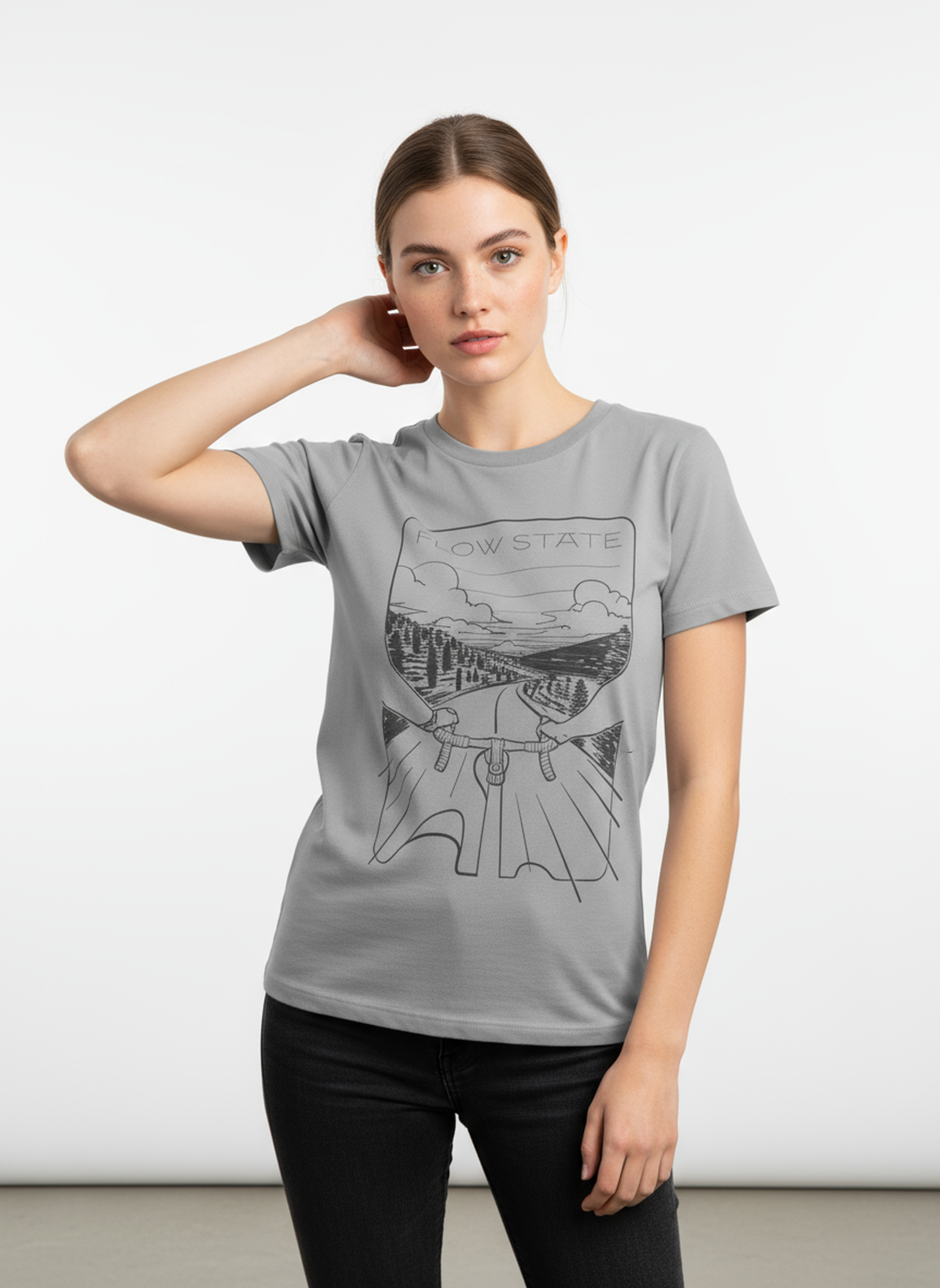 Flowstate Road Bound   - Unisex Regular Fit Cotton T-Shirt Silver Frost