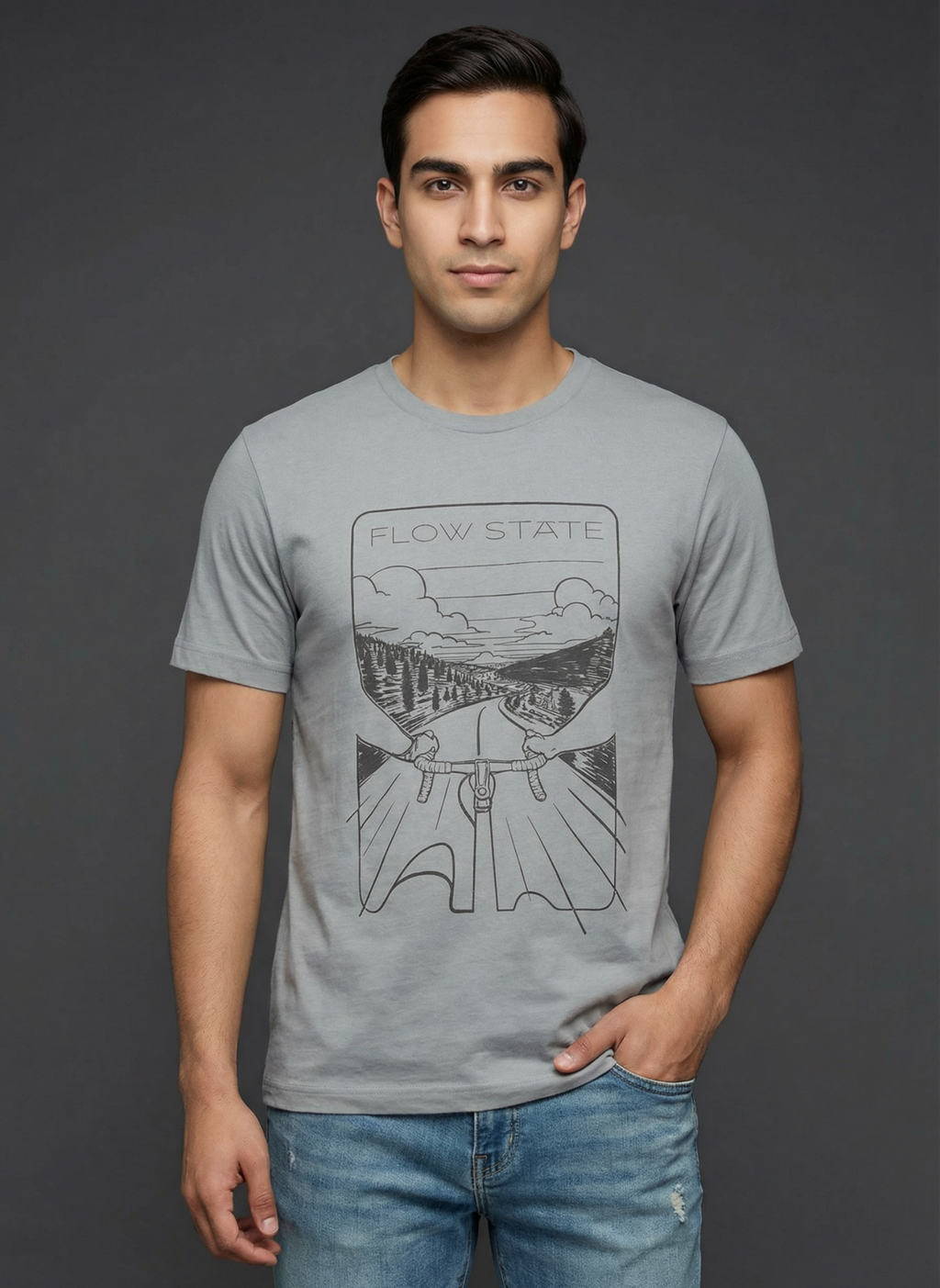 Flowstate Road Bound   - Unisex Regular Fit Cotton T-Shirt Silver Frost