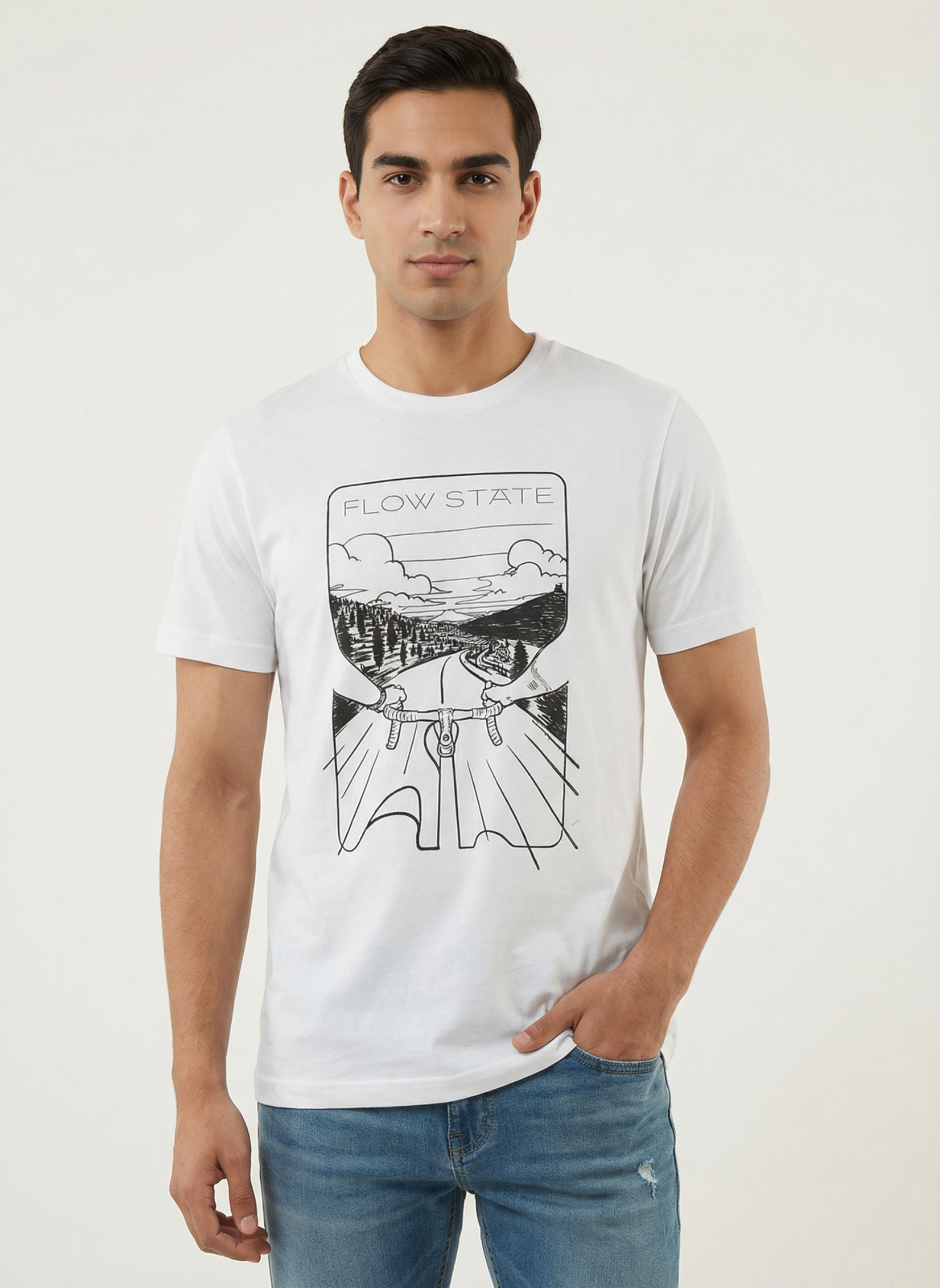 Flowstate Road Bound   - Unisex Regular Fit Cotton T-Shirt White