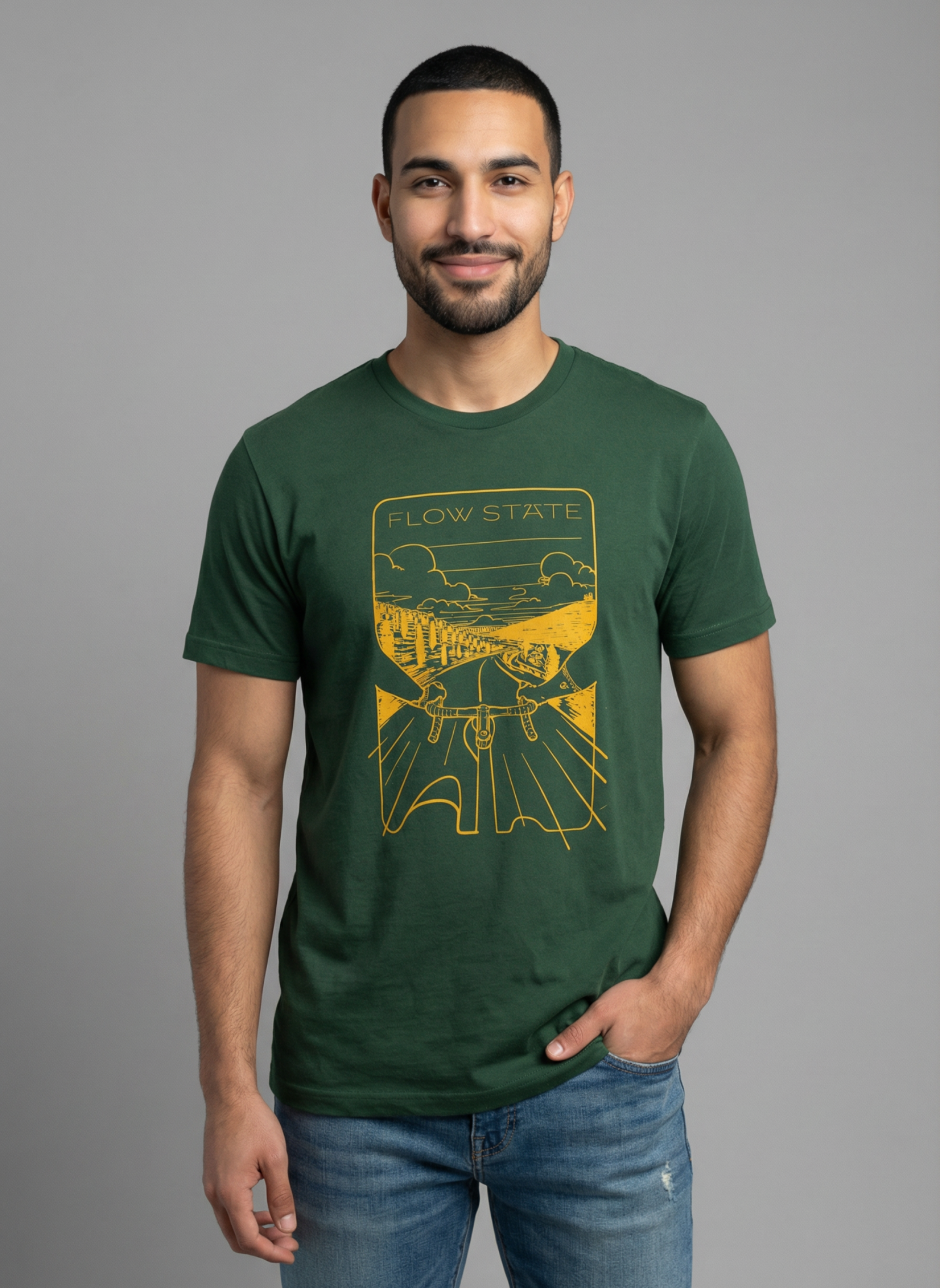 Flowstate Road Bound   - Unisex Regular Fit Cotton T-Shirt Olive Green