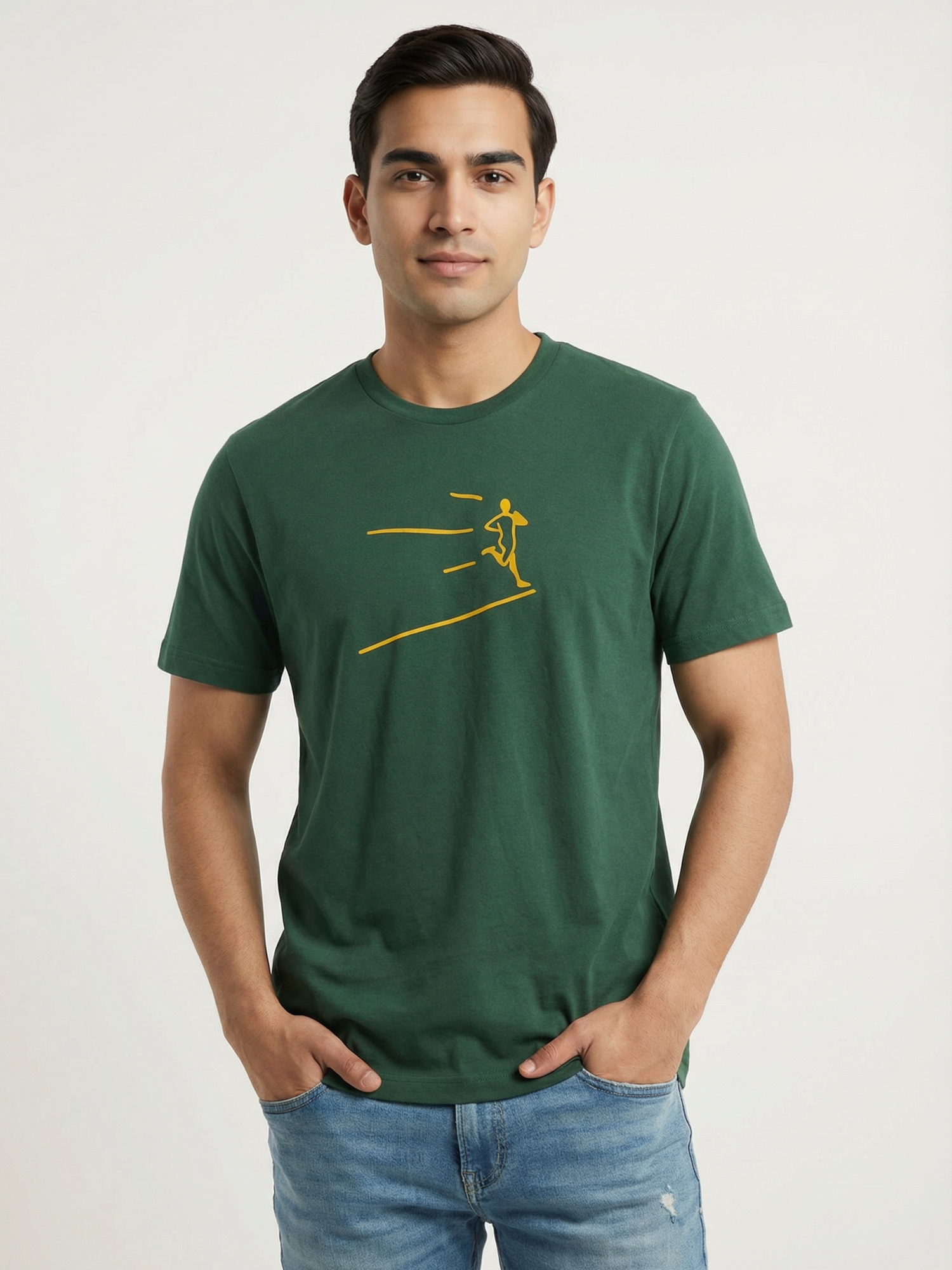 Kinetic Runner - Unisex Regular Fit Cotton T-Shirt Olive Green