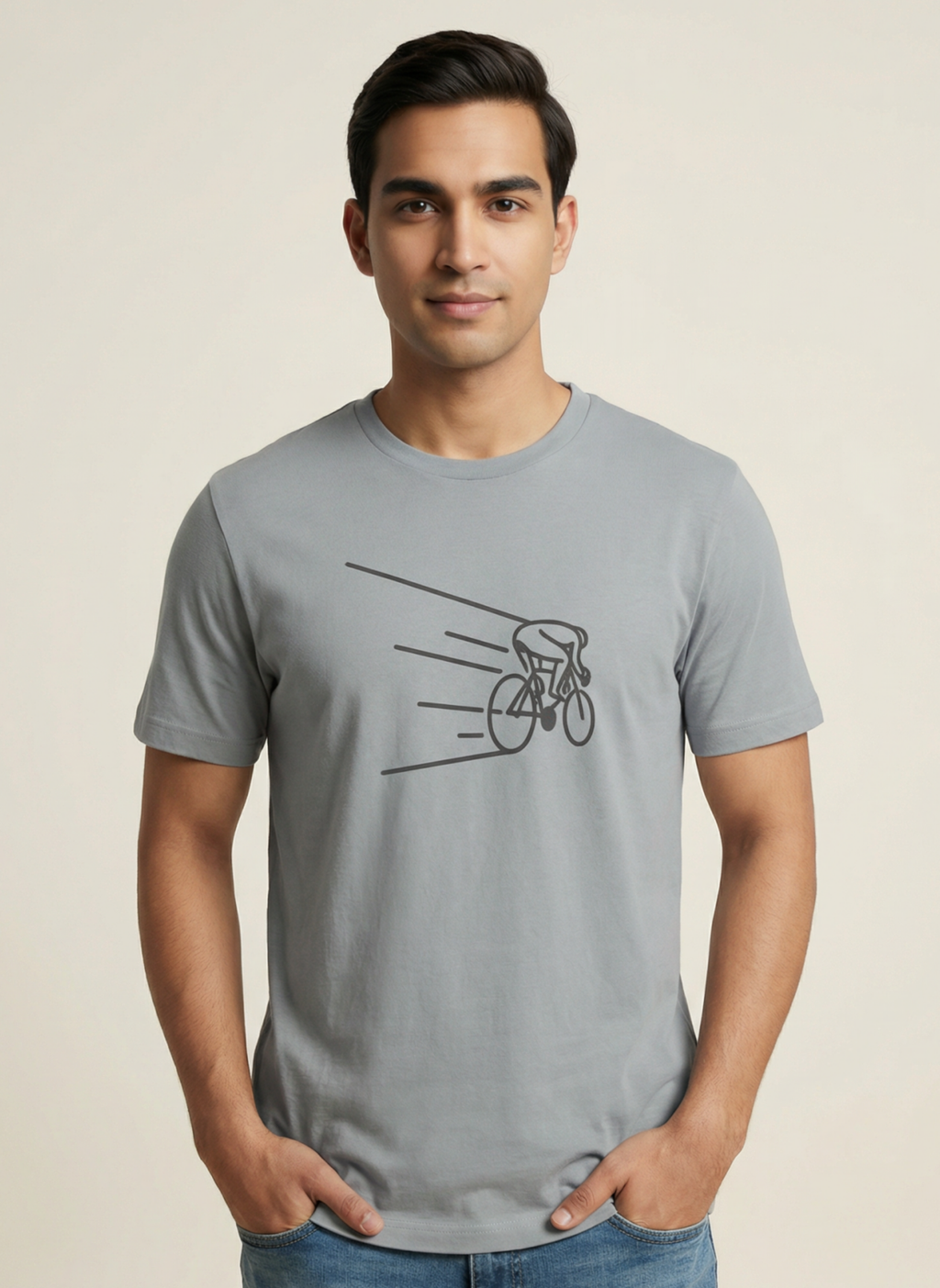 Kinetic Cyclist - Unisex Regular Fit Cotton T-Shirt Silver Frost