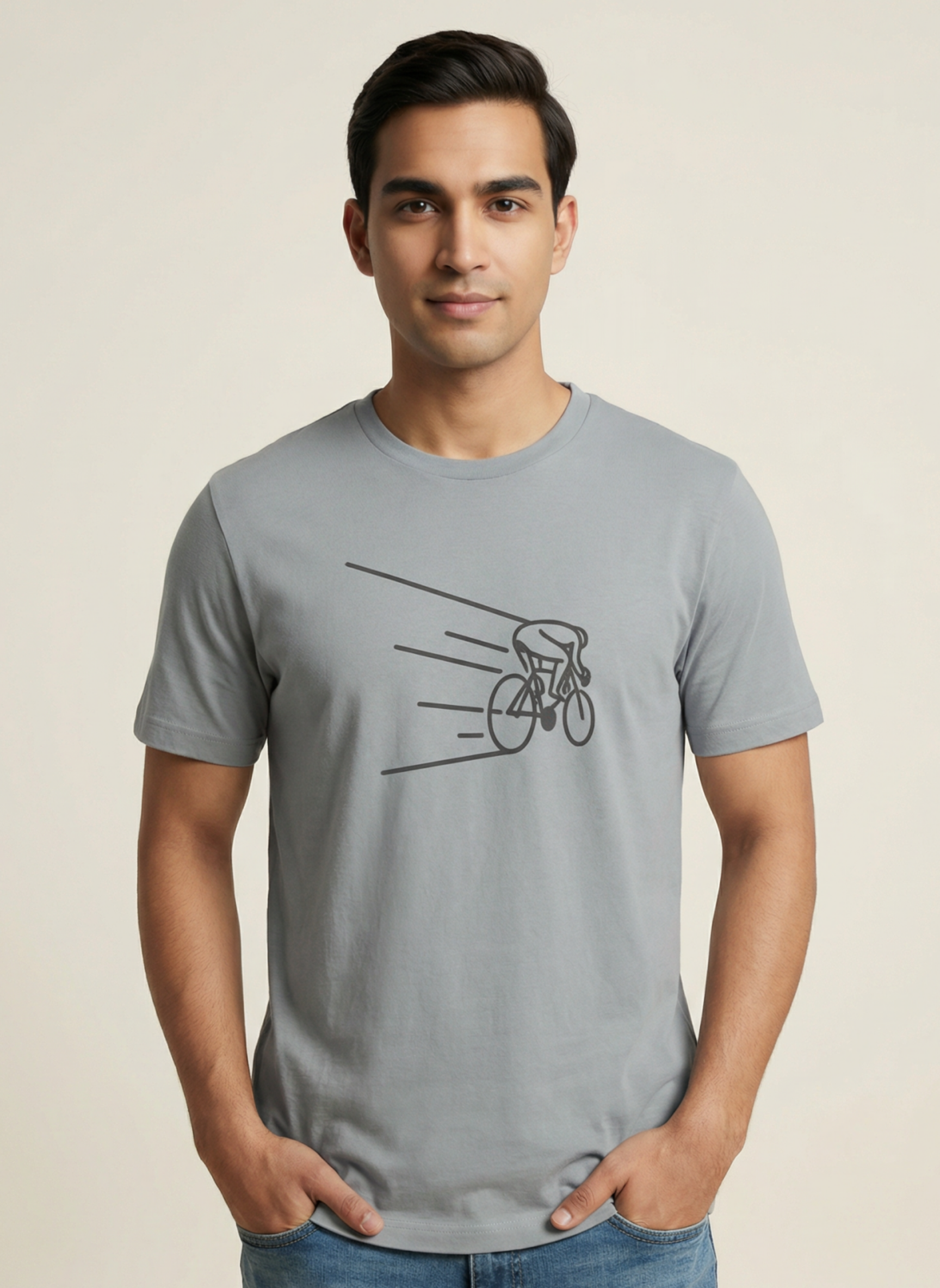 Kinetic Cyclist - Unisex Regular Fit Cotton T-Shirt Silver Frost