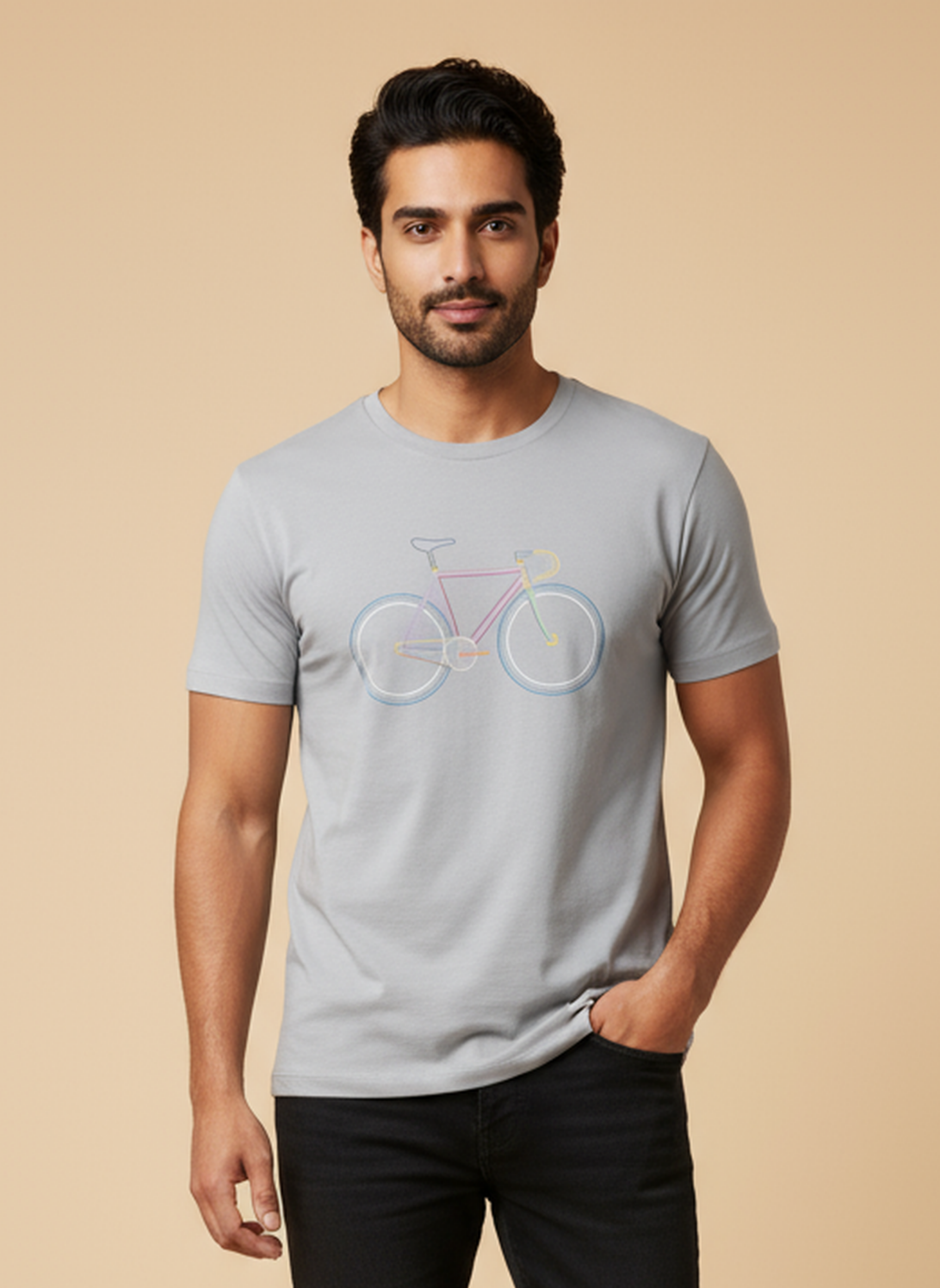 Neon Bike - Unisex Regular Fit Cotton T-Shirt Silver Frost
