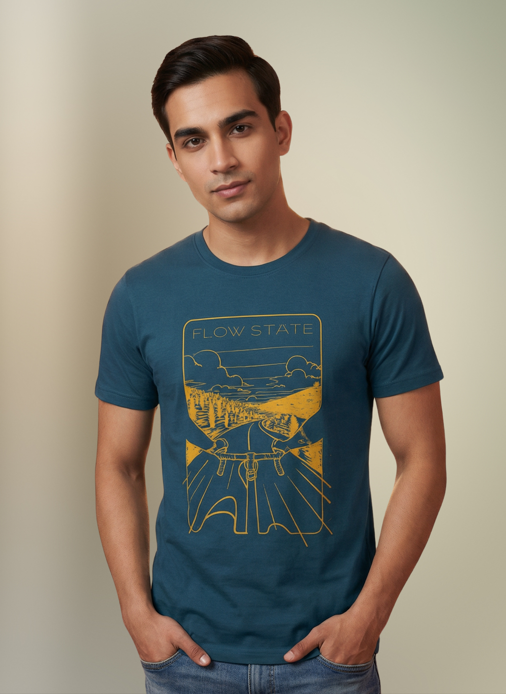 Flowstate Road Bound   - Unisex Regular Fit Cotton T-Shirt Navy Blue