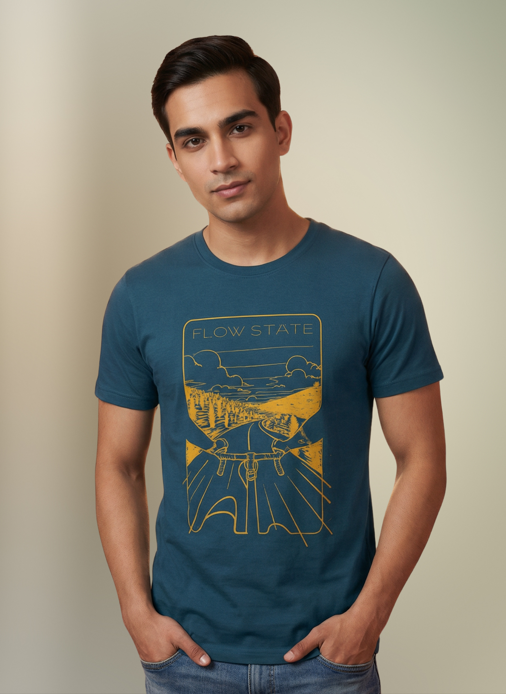 Flowstate Road Bound   - Unisex Regular Fit Cotton T-Shirt Navy Blue