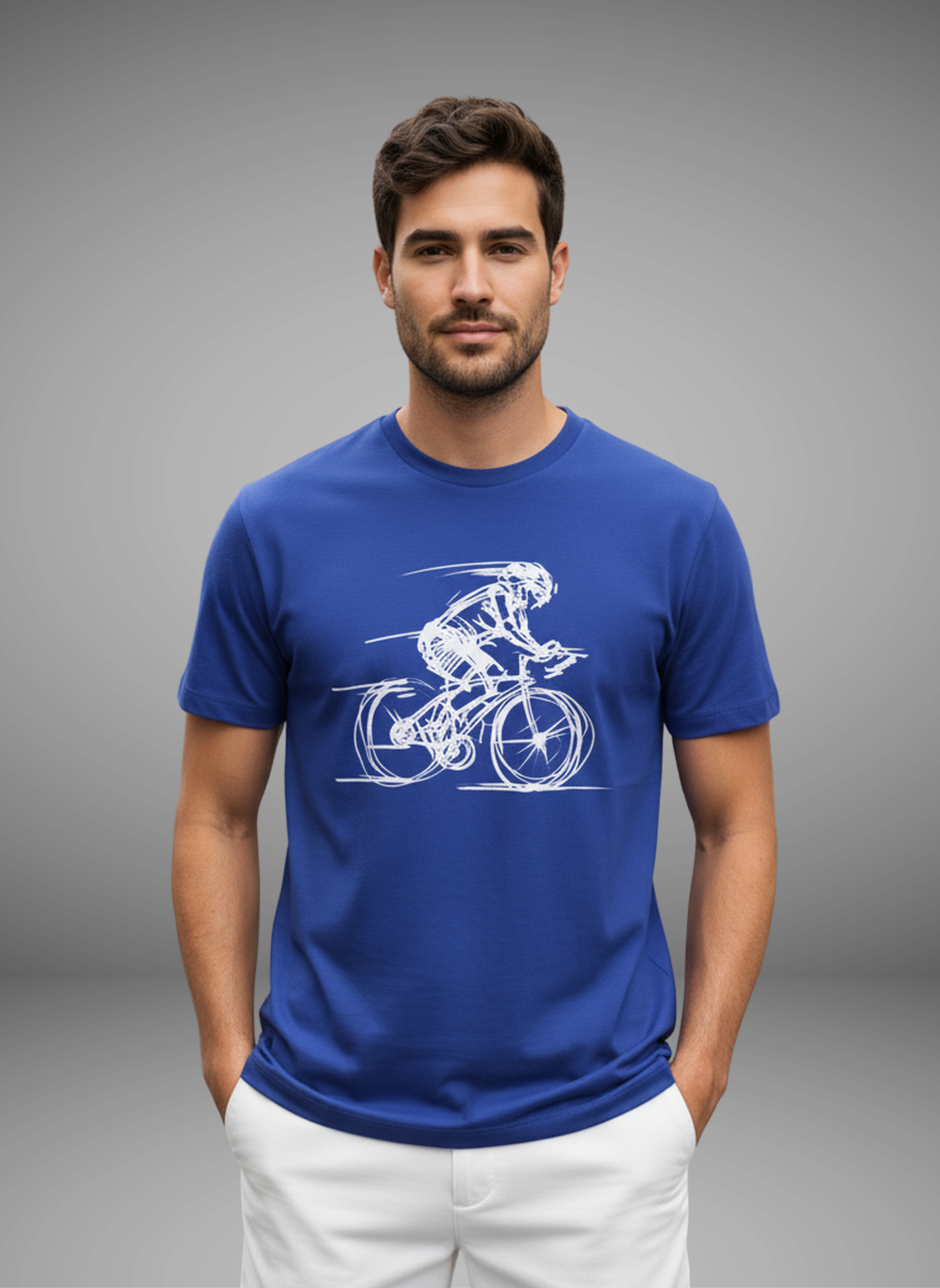 Bike Sketch - Unisex Regular Fit Cotton T-Shirt Royal Blue