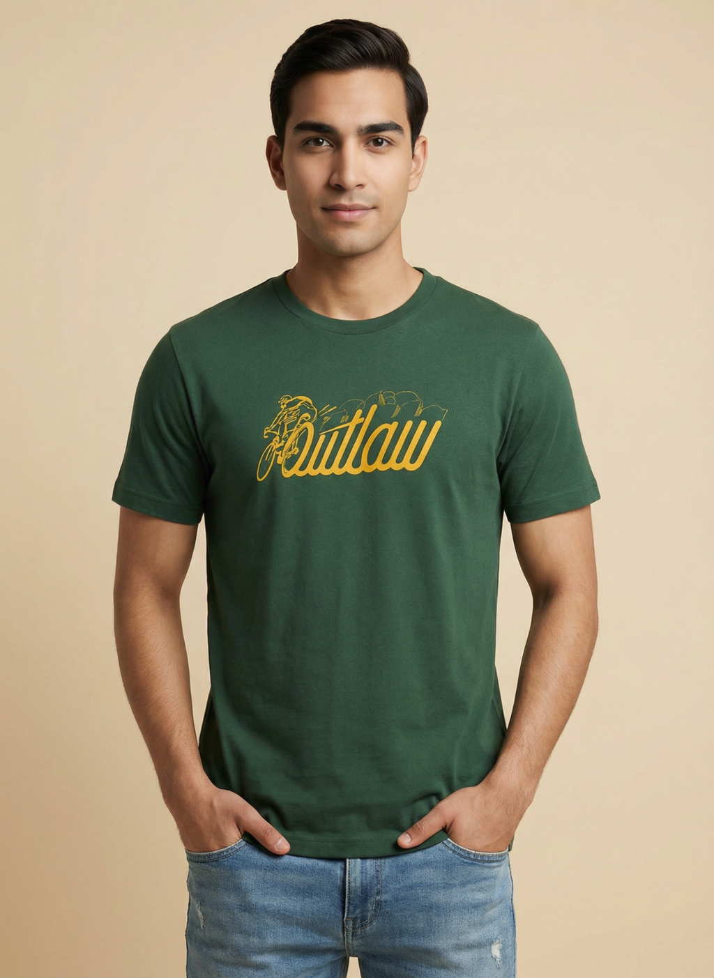 Outlaw  - Unisex Regular Fit Cotton T-Shirt Olive Green