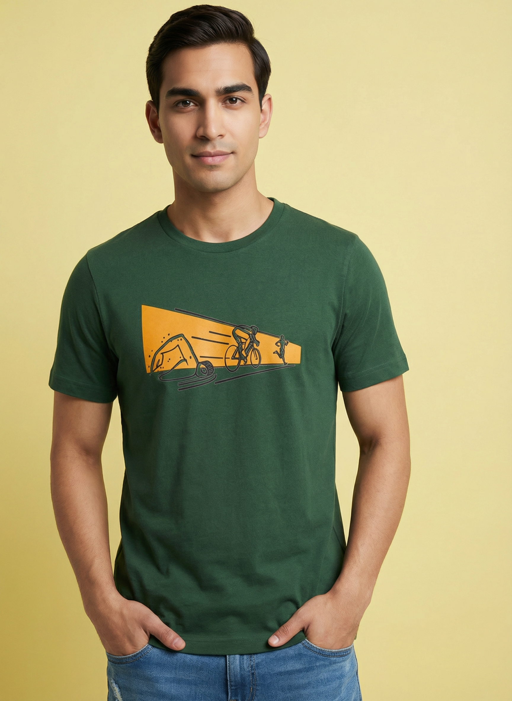 Tri And Fly - Unisex Regular Fit Cotton T-Shirt Olive Green