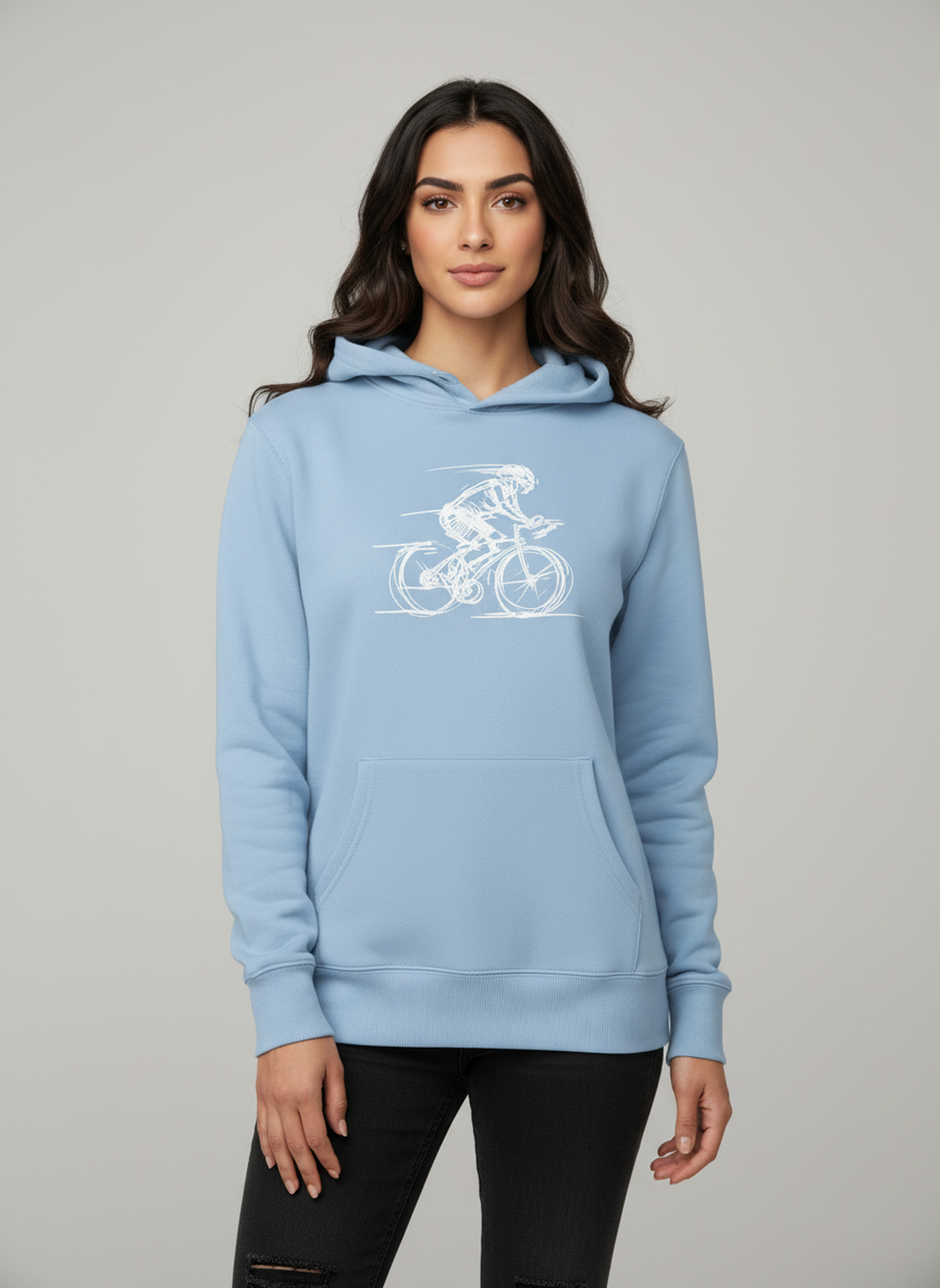 Bike Sketch - Unisex Regular Fit Cotton Hoodie Baby Blue