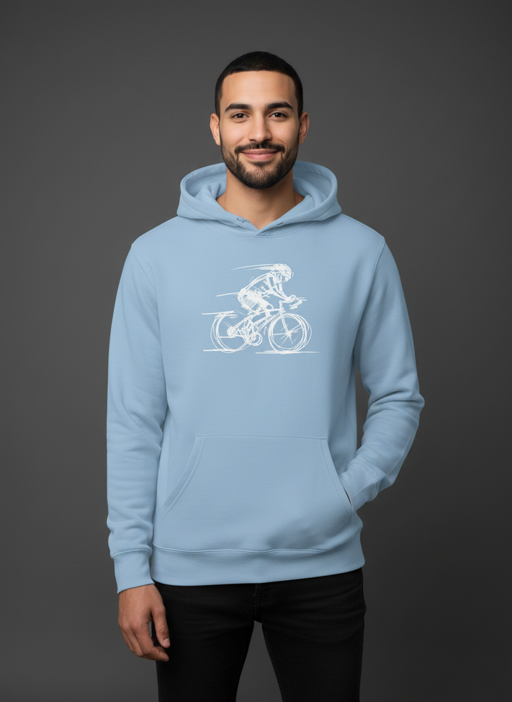 Bike Sketch - Unisex Regular Fit Cotton Hoodie Baby Blue