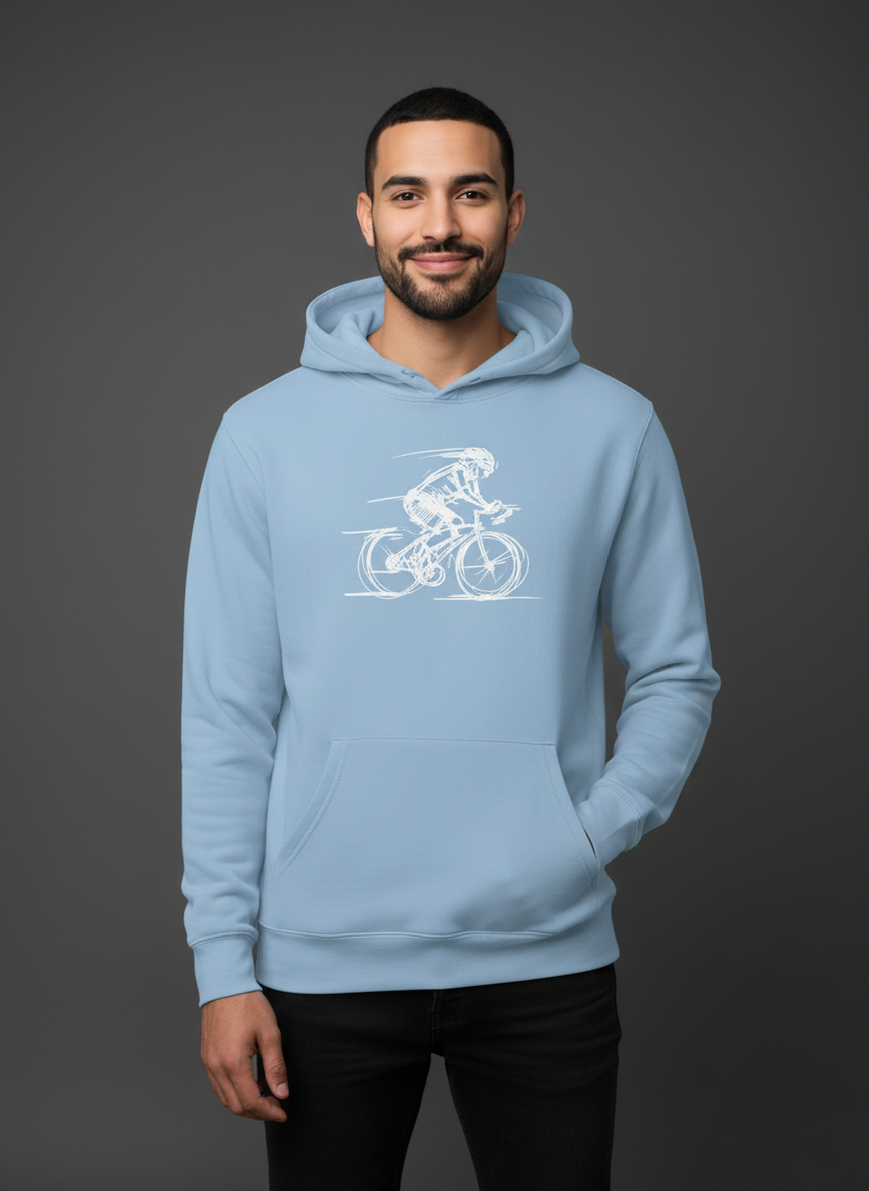 Bike Sketch - Unisex Regular Fit Cotton Hoodie Baby Blue